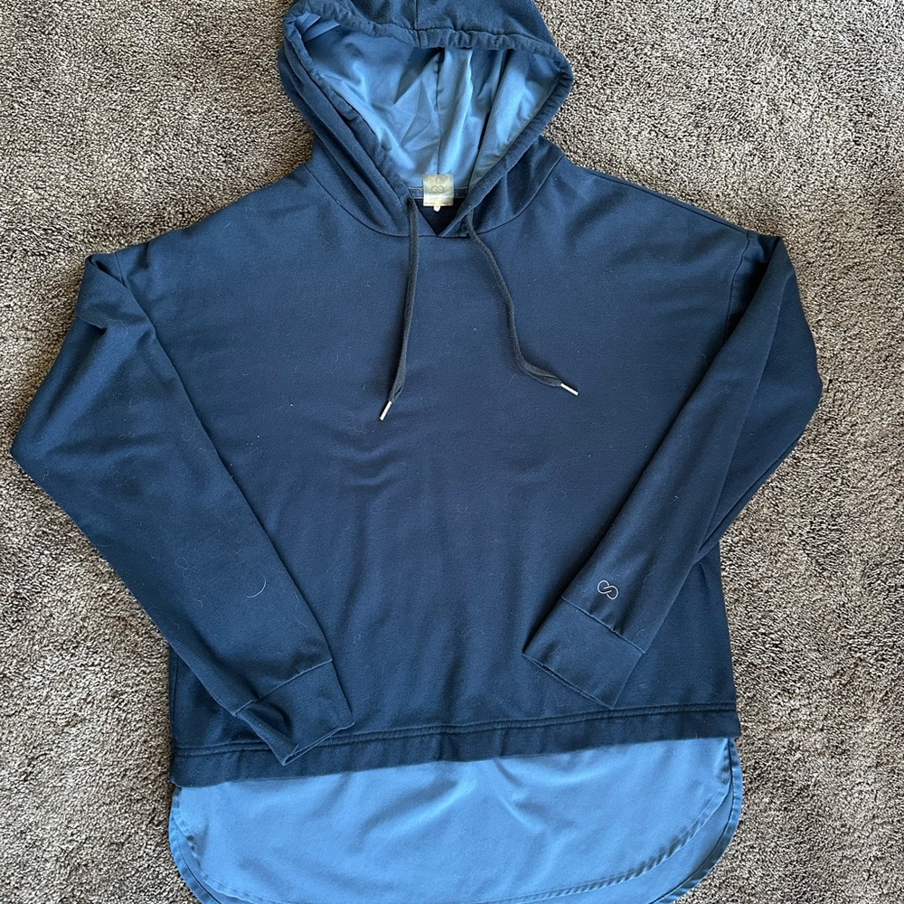 CALIA by Carrie Underwood Navy Layered Hooded Sweatshirt with Light Blue Hem